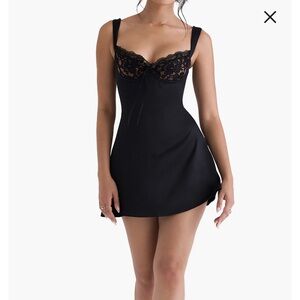 House of CB Black Lace-Trim Mini Slip Dress